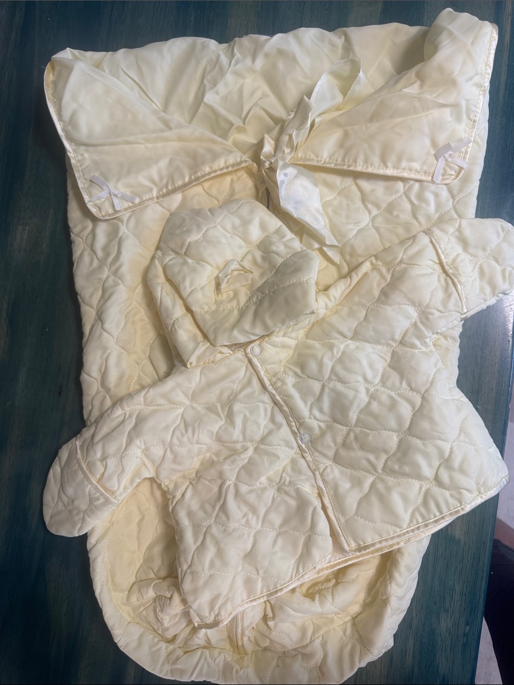Vintage Cream Quilted Baby Jacket and swaddle